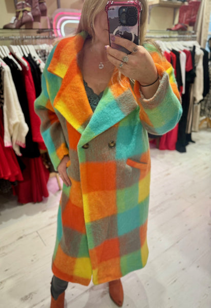 Colourful Large Checked Coat | Multi