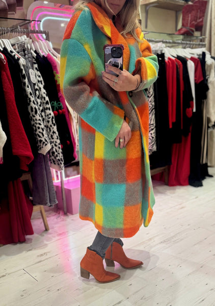 Colourful Large Checked Coat | Multi