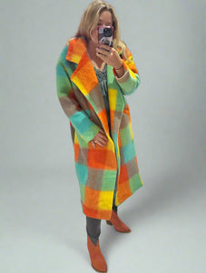 Colourful Large Checked Coat | Multi