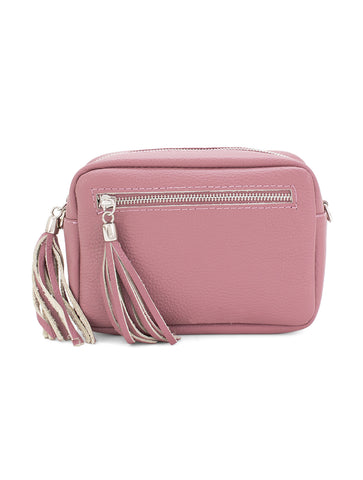 Leather Rectangle Tassel Crossbody Bag | Dusky Pink