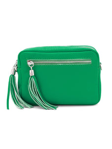 Leather Rectangle Tassel Crossbody Bag | Green