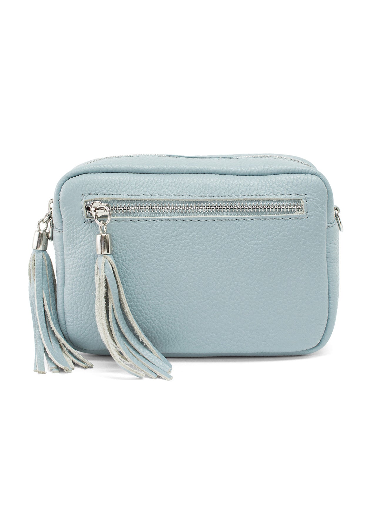 Leather Rectangle Tassel Crossbody Bag | Pale Blue