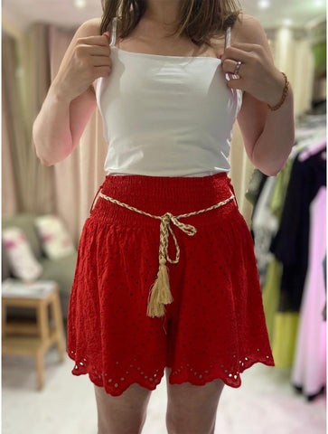 Red Broderie Anglaise Shorts