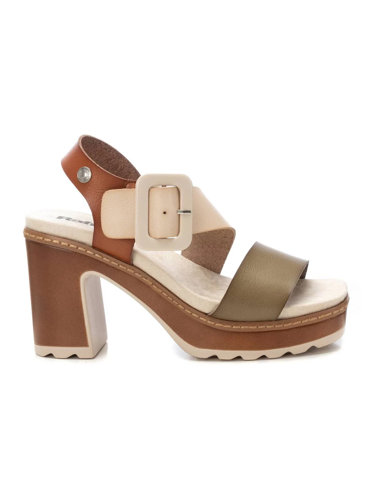 VEGAN Platform Buckle Detail | 172843 | Khaki/Cream