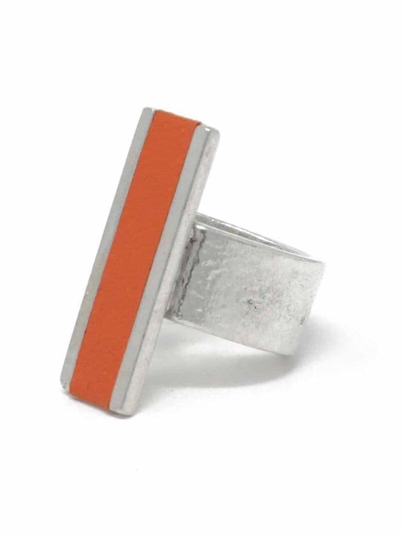 Slim Rectangle Feature Adjustable Ring with Leather Inlay | Orange