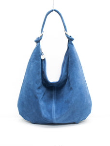 Suede Leather Slouch Shoulder Bag | Denim Blue