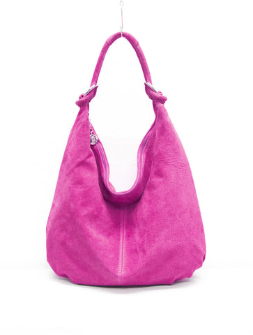 Suede Leather Slouch Shoulder Bag | Magenta