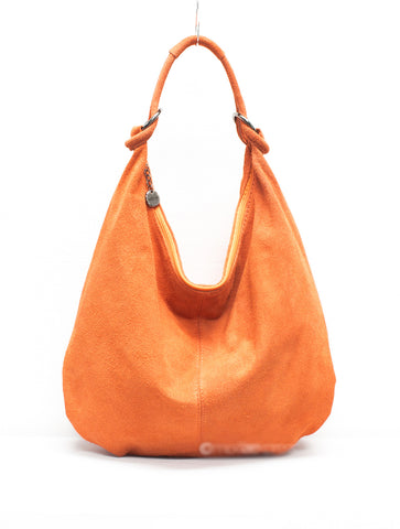 Suede Leather Slouch Shoulder Bag | Orange