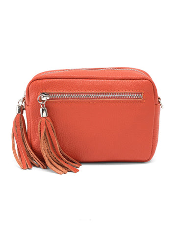 Leather Rectangle Tassel Crossbody Bag | Dark Orange