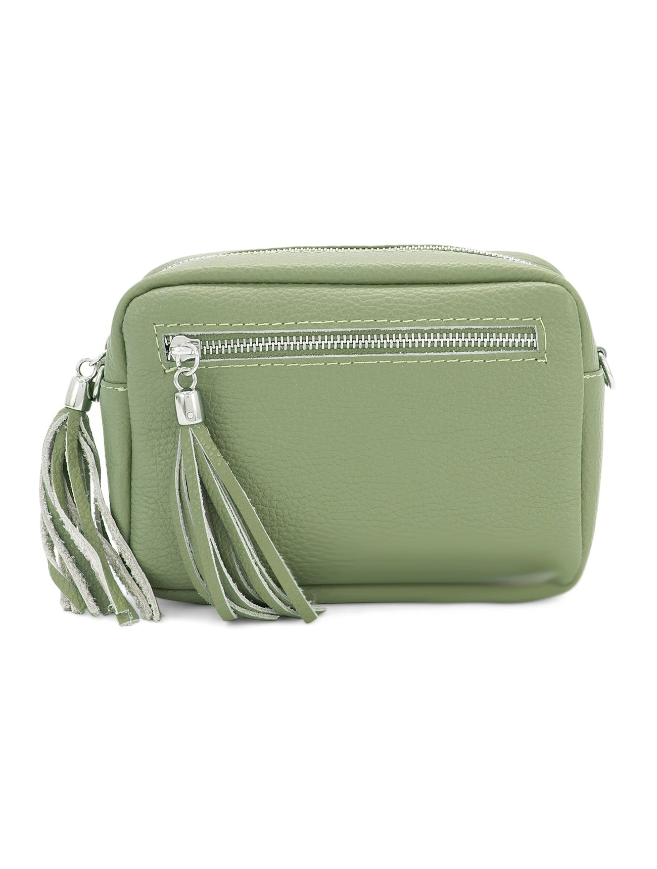 Leather Rectangle Tassel Crossbody Bag | Sage Green