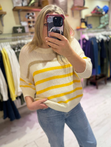 Cotton Knit Stripe Jumper | Cream/Yellow