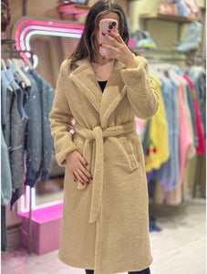 Teddy Long Belted Wrap Coat |Beige