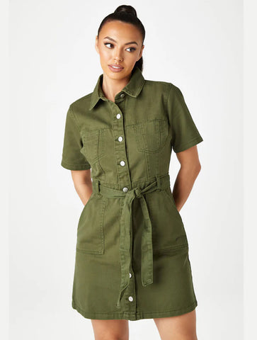 Khaki Cuba Denim Cargo Dress