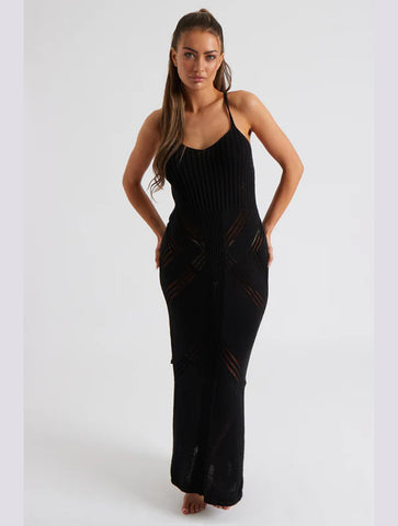 Pointelle Knit Midaxi Dress | Black