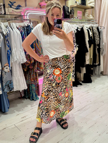 Zadie Animal Print Satin Skirt | Leopard/Flower